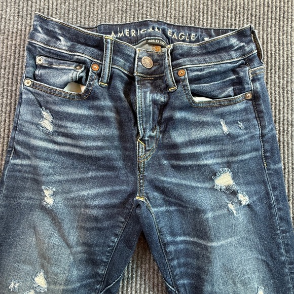 American‎ Eagle Mens Slim Straight Distressed Jeans Blue Denim - Picture 6 of 10